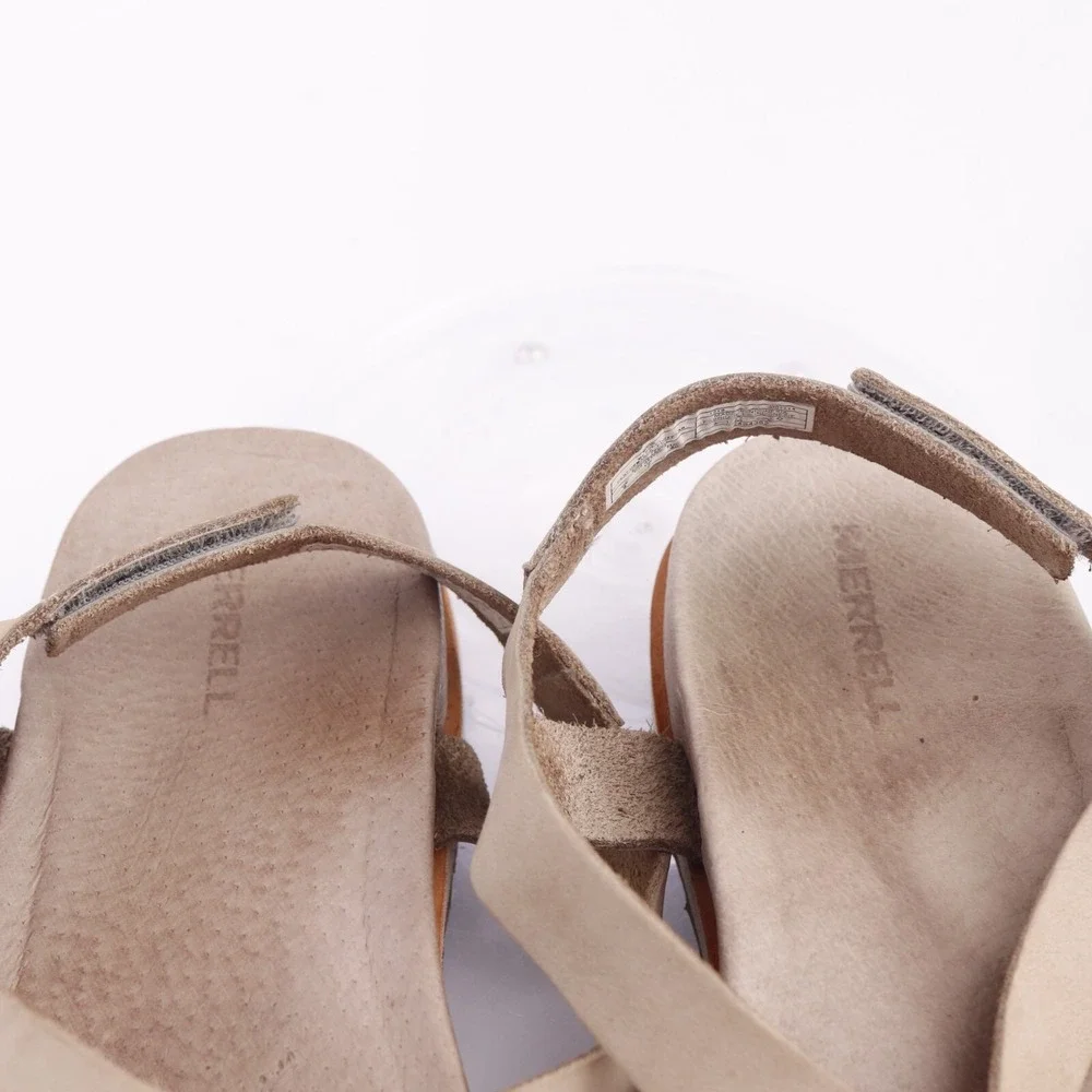 Merrell Womens Juno Sandals Size 9 Beige Tan Leather Slingback Lug Sporty Shoes